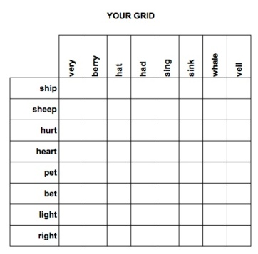 One student's grid - blank